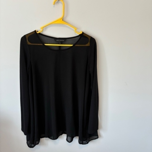 LOB Collection, Women's Knit Long Sleeve Top with a Chiffon Body, Black, SZ M - Picture 8 of 9